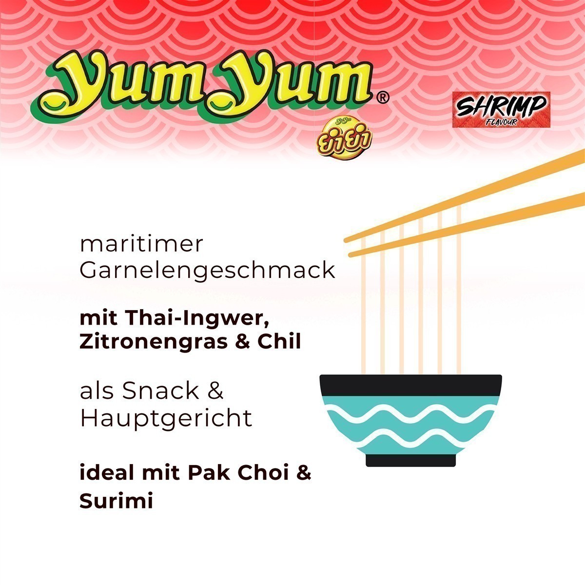 YumYum Shrimp Flavour Cup 24x 70g Asiatische Instant Nudeln mit Garnelengeschmack