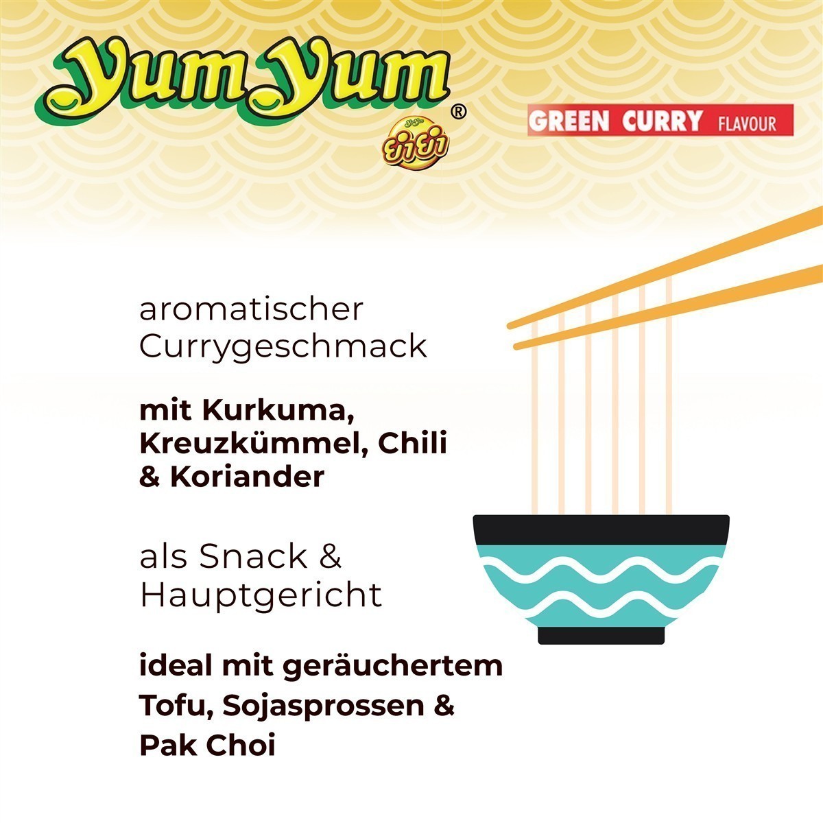 YumYum Green Curry Flavour 120x60g Asiatische Instant Nudeln mit Currygeschmack