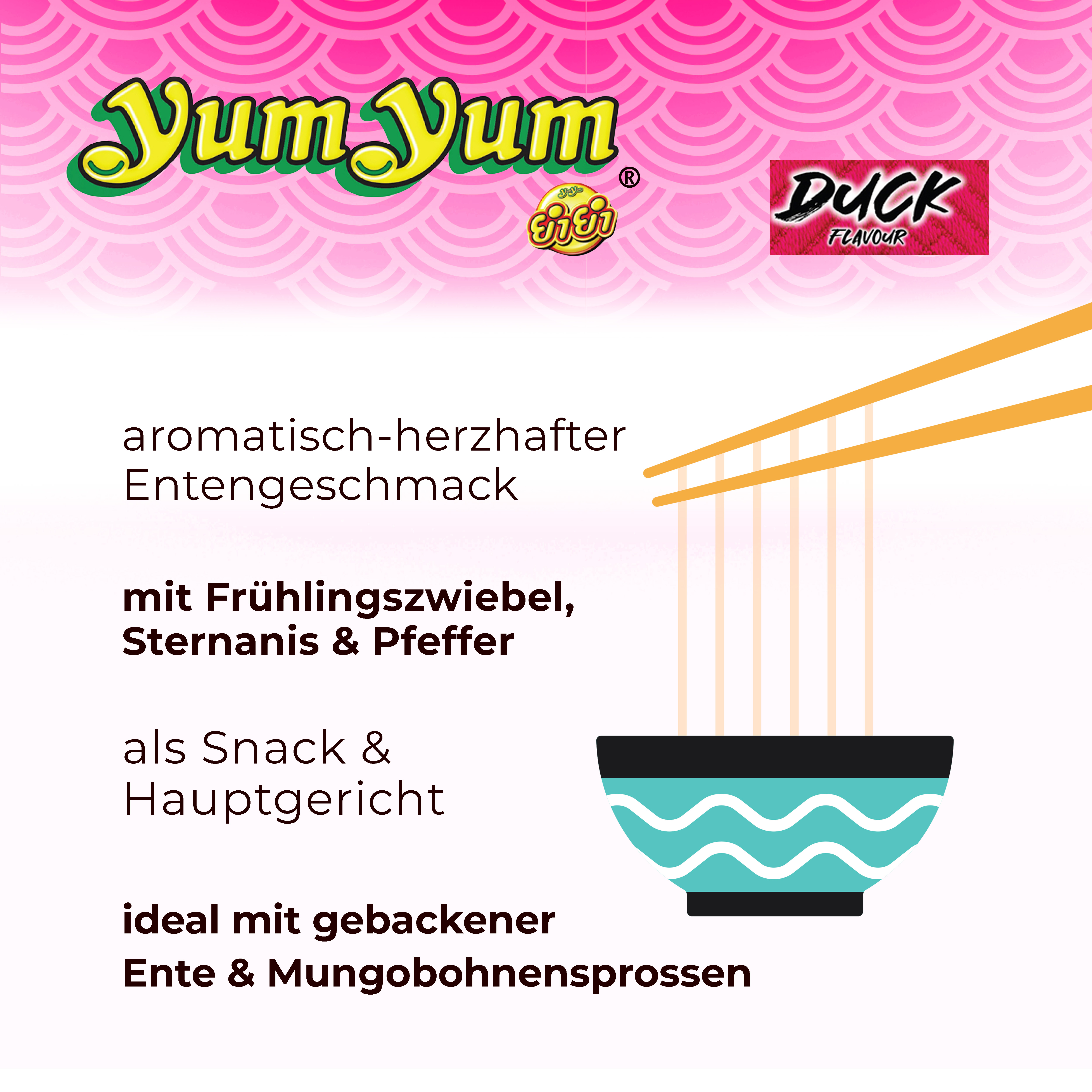 YumYum Duck Flavour 120x 60g Asiatische Instant Nudeln mit Entengeschmack 4er