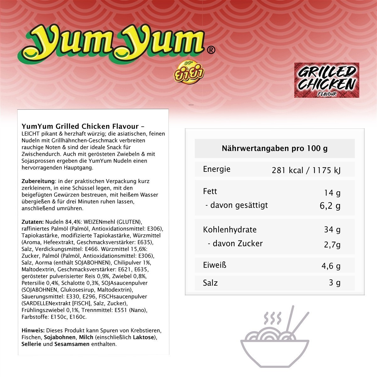 YumYum Japanese Chicken Flavour 120x60g Instant Nudeln Huhn-Shoyugeschmack
