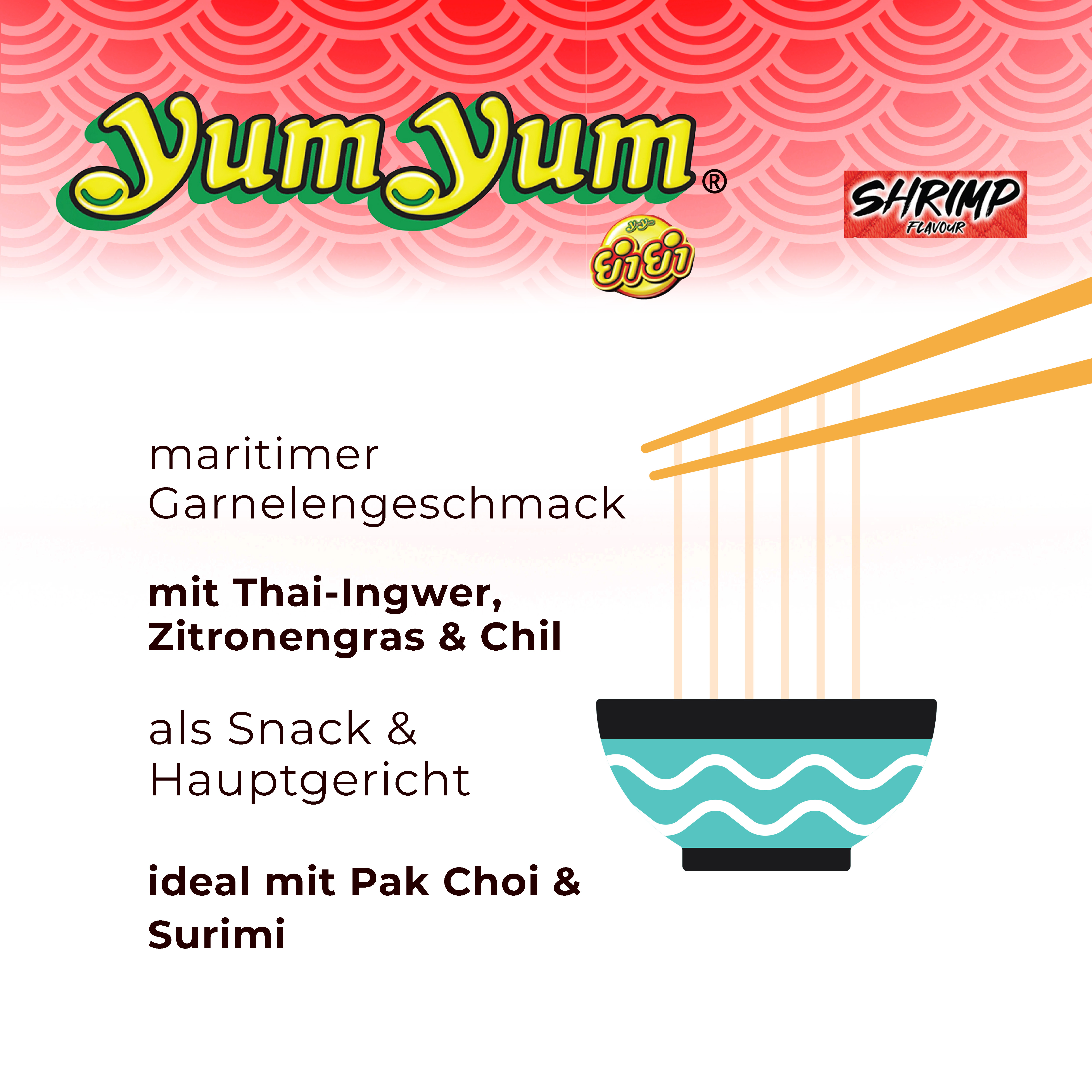 YumYum Shrimp Flavour Cup 36x 70g Asiatische Instant Nudeln mit Garnelengeschmack