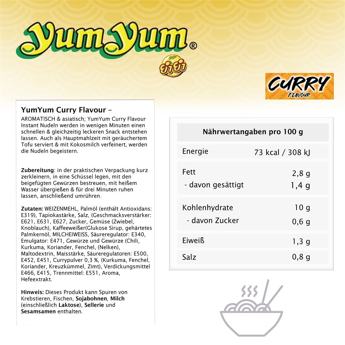YumYum Curry Flavour 30x 60g Asiatische Instant Nudeln mit Currygeschmack