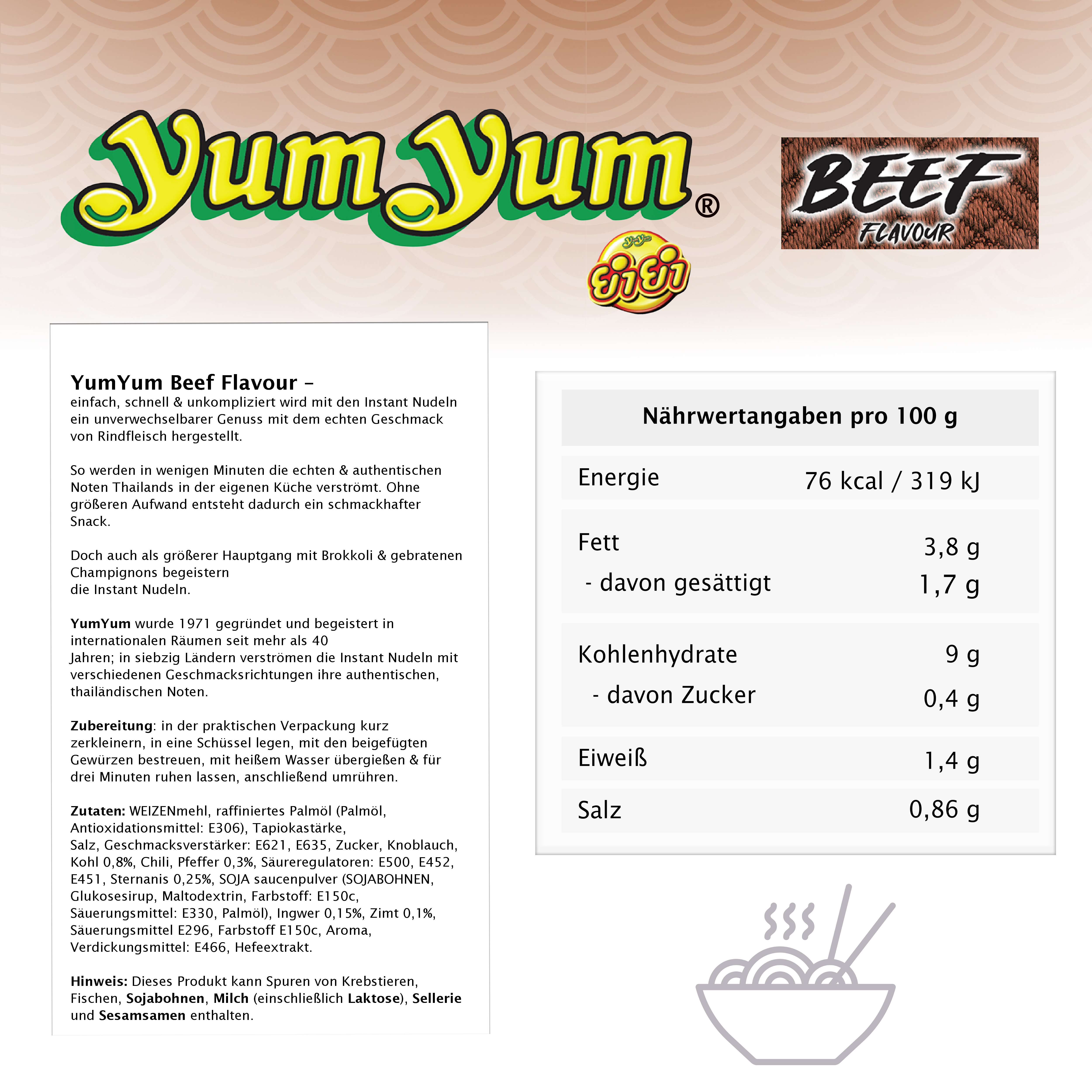 YumYum Beef Flavour Cup 120x 70g Asiatische Instant Nudeln mit Rindfleischgeschmack 4