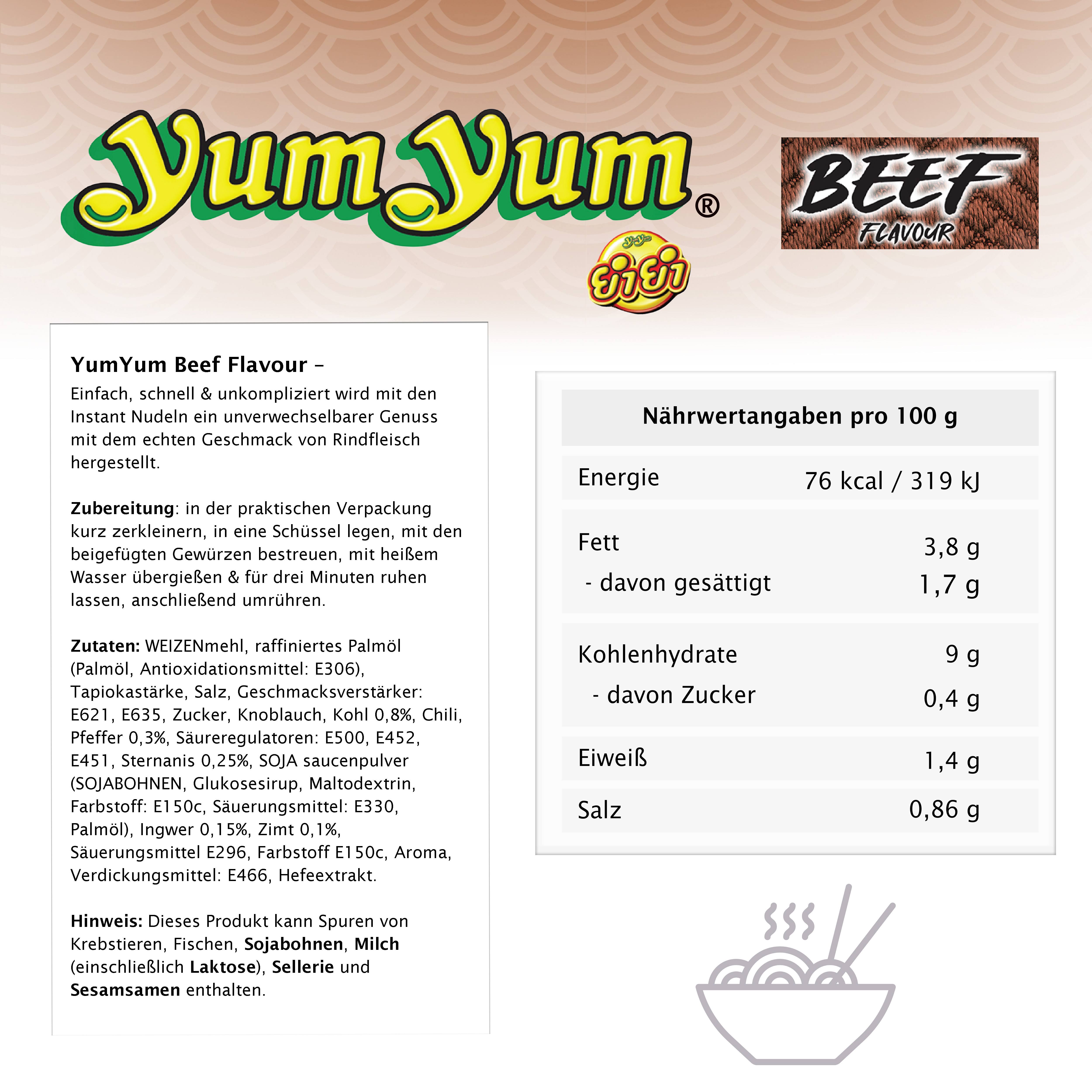 YumYum Beef Flavour 120x60g Asiatische Instant Nudeln mit Rindfleischgeschmack