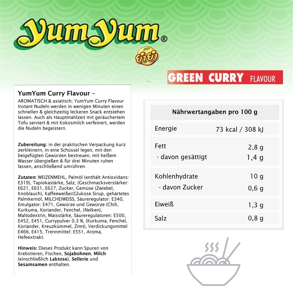 YumYum Green Curry Flavour 120x60g Asiatische Instant Nudeln mit Currygeschmack